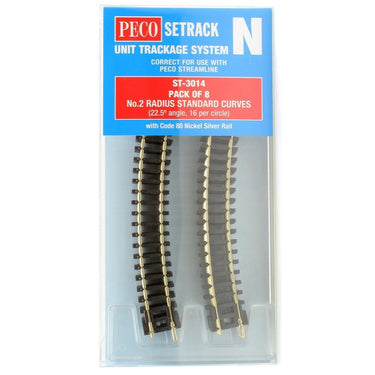 Peco ST3014 N Setrack Standard Curve 2nd Radius (Pack of 8)
